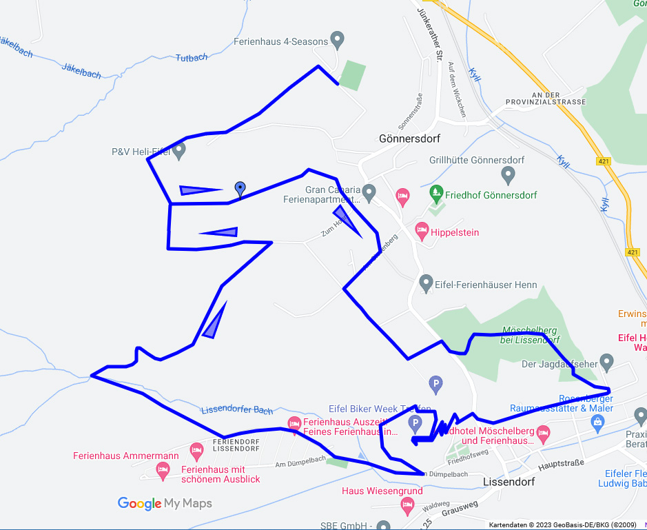 Karte der Wanderung von Tüschwieschen über den Möschelberg und auf den Burgberg in Lissendorf