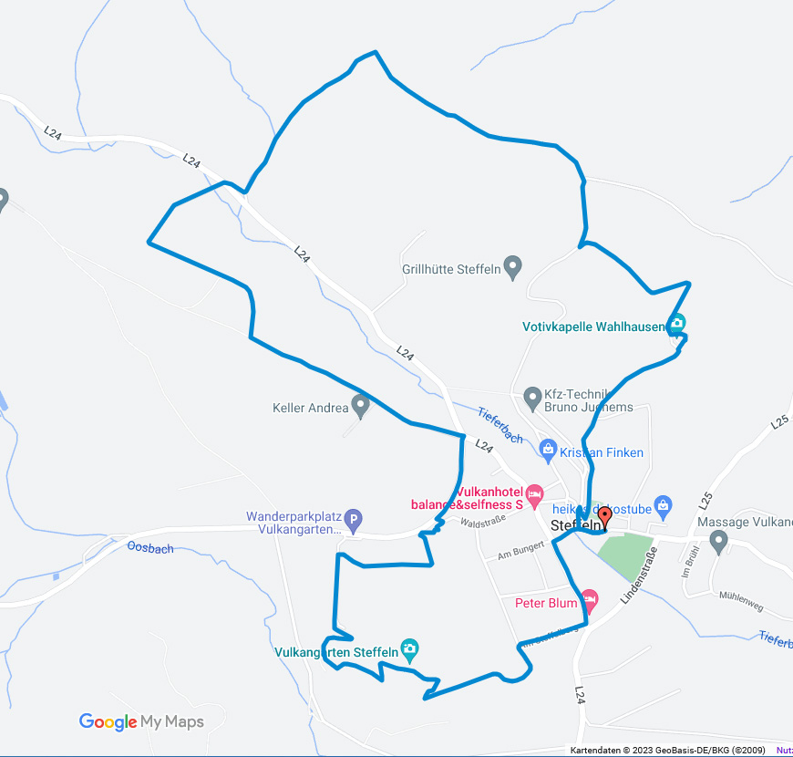 Karte der Wanderung Steffeln, Kapelle, Wald und Vukangarten